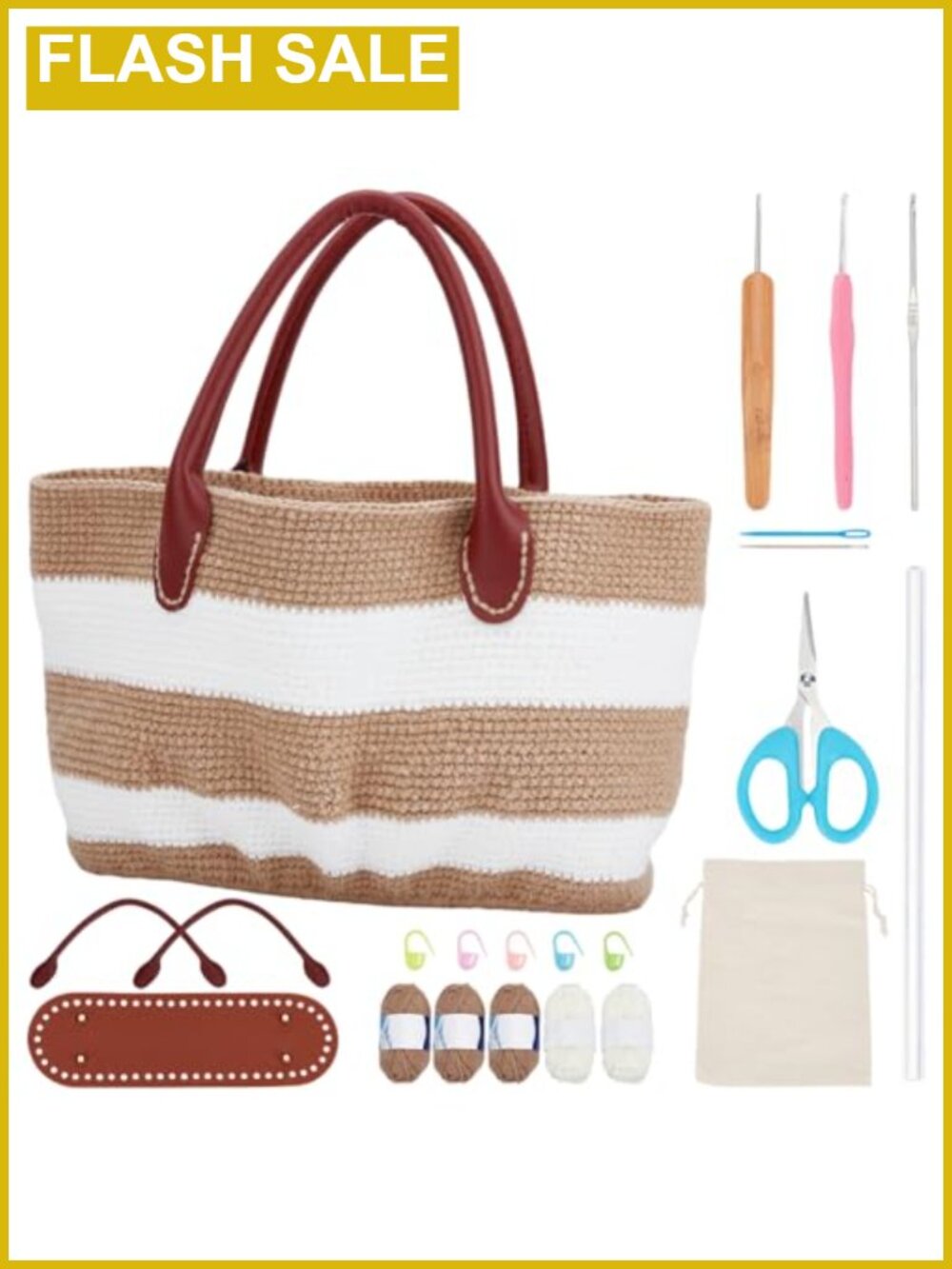 DIY Crochet Handbag Kit for Beginners with PU Leather Band & Base